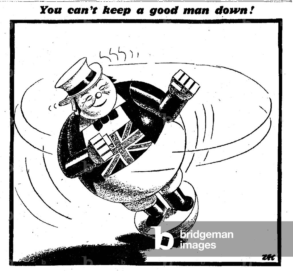 You can't keep a good man down! 11th September 1940 Philip Zec Cartoon depicting Prime Minister Winston Churchill as a John Bull spinning top. (illustration)