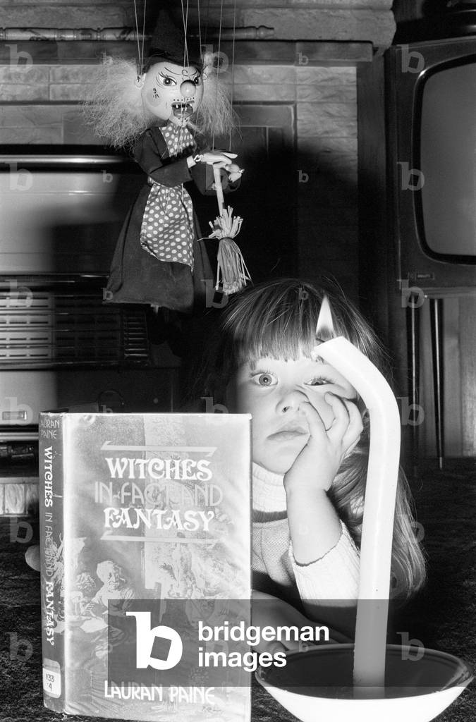 Lisa Batty in Halloween picture, Birmingham, West Midlands. 30th October 1975 (b/w photo)