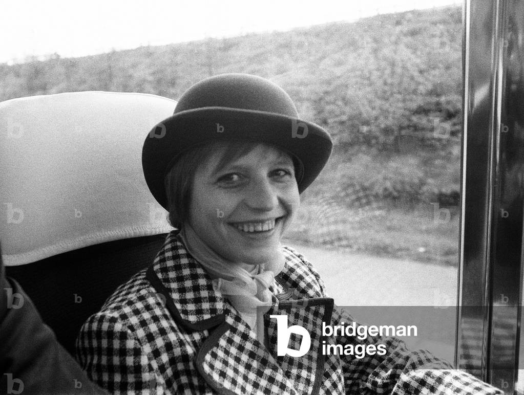 Olga Korbut, Olympic Gymnast, pictured with Soviet Union Gymnastics Team, arriving at London Heathrow Airport, 4th May 1973 (b/w photo)