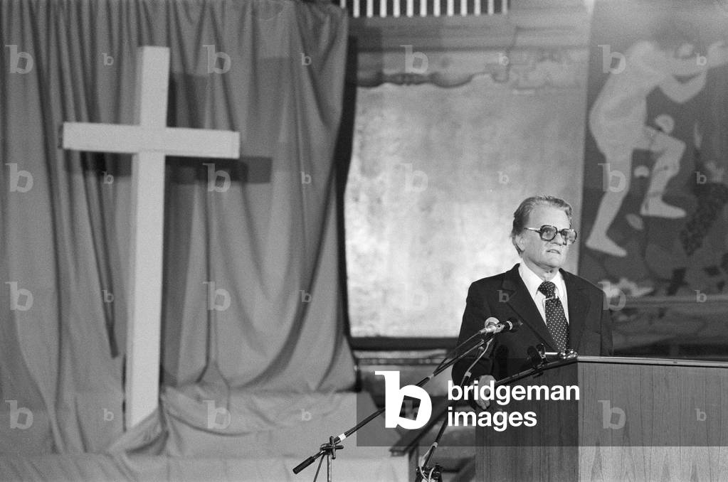 Evangelist Billy Graham in Oxford. 30th January 1980 (b/w photo)