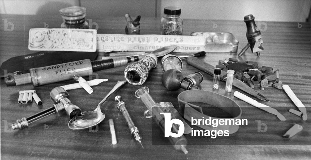 Various equipment used in the taking of illegal drugs