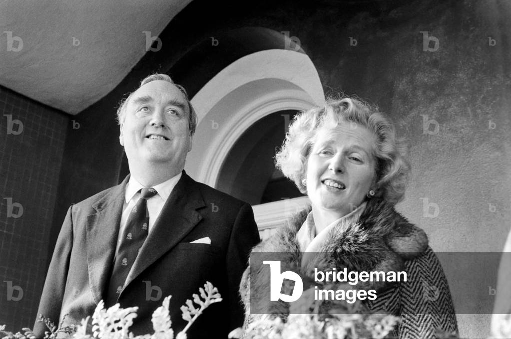 William Whitelaw and Margaret Thatcher meet young conservatives, February 1975 (b/w photo)