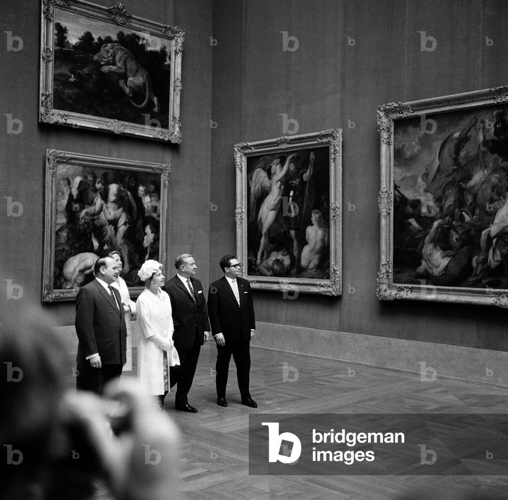 The Queen during her visit to West Germany. Pictured in Munich looking at art in a gallery. 21st May 1965 (b/w photo)