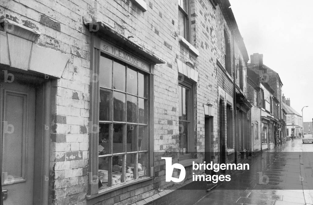 W E Moore China shop in Bedworth.28th August 1968 (b/w photo)