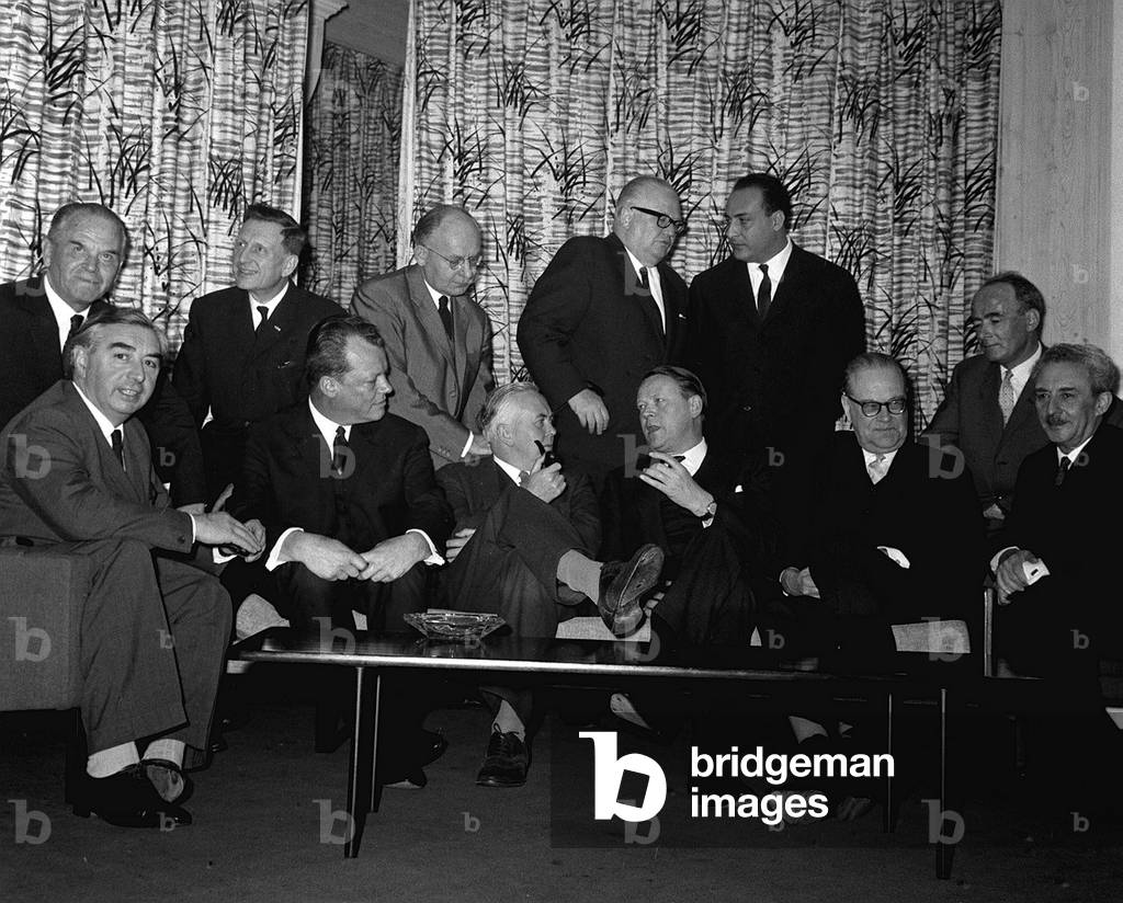 Harold Wilson at St Ermins hotel London SW1 with visitors to the Socialist International 1964