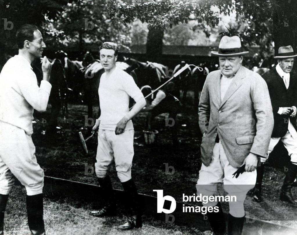 Winston Churchill in riding gear with Edward, Prince of Wales, c.1930 (b/w photo)