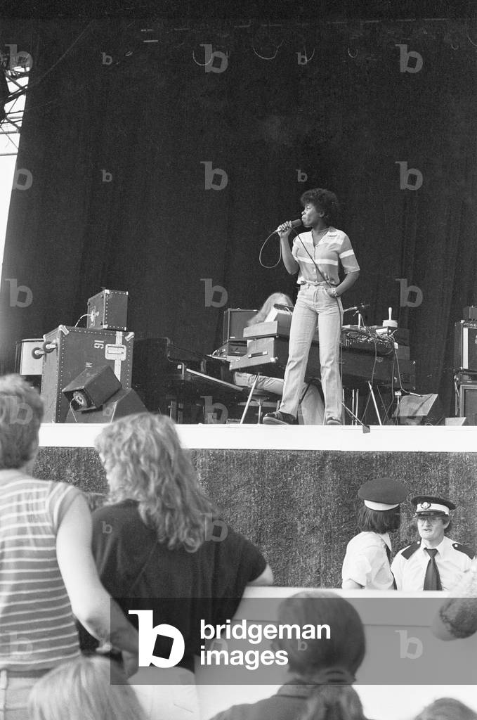 Joan Armatrading seen here performing on stage at The Picnic concert at Blackbushe Aerodrome 15th July 1978.
