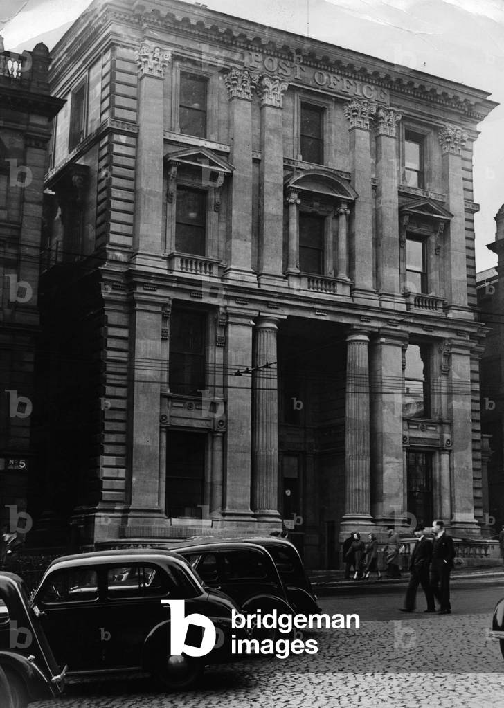 Looking clean a new after having had it's face washed, is Newcastle General Post Office, in St. Nicholas Street, Newcastle, 1950 (b/w photo)
