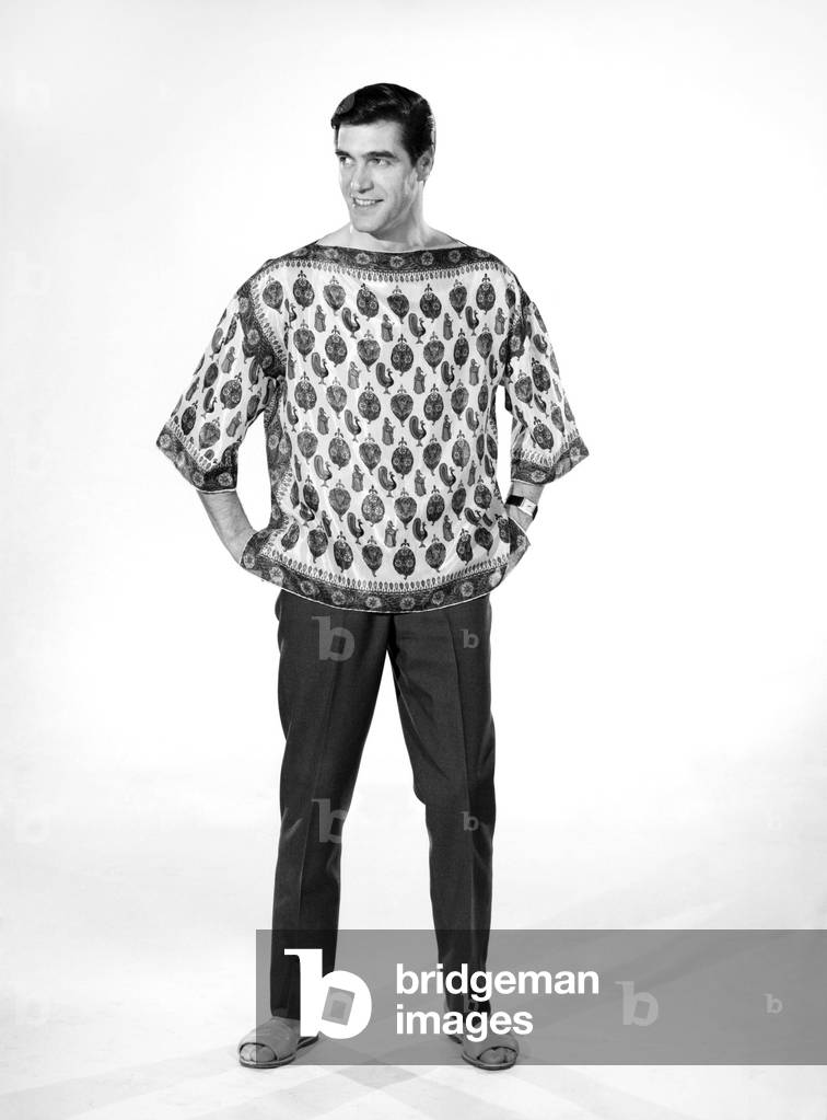 Male model Peter Christian wearing silk shirt, c. 1964 (b/w photo)