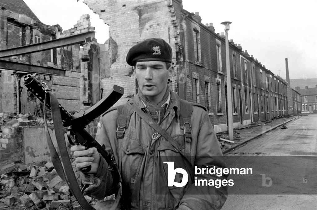 British army Soldiers seen here on patrol in the Falls Road area of Belfast, Northern Ireland.