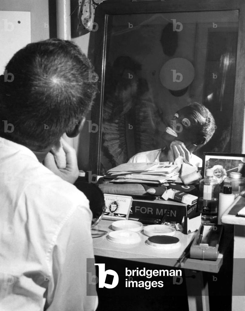 Television programme - The Black and White Minstrel Show filmed at the Victoria Palace in London 8 November 1963 - Dai Francis applys his make-up before the show