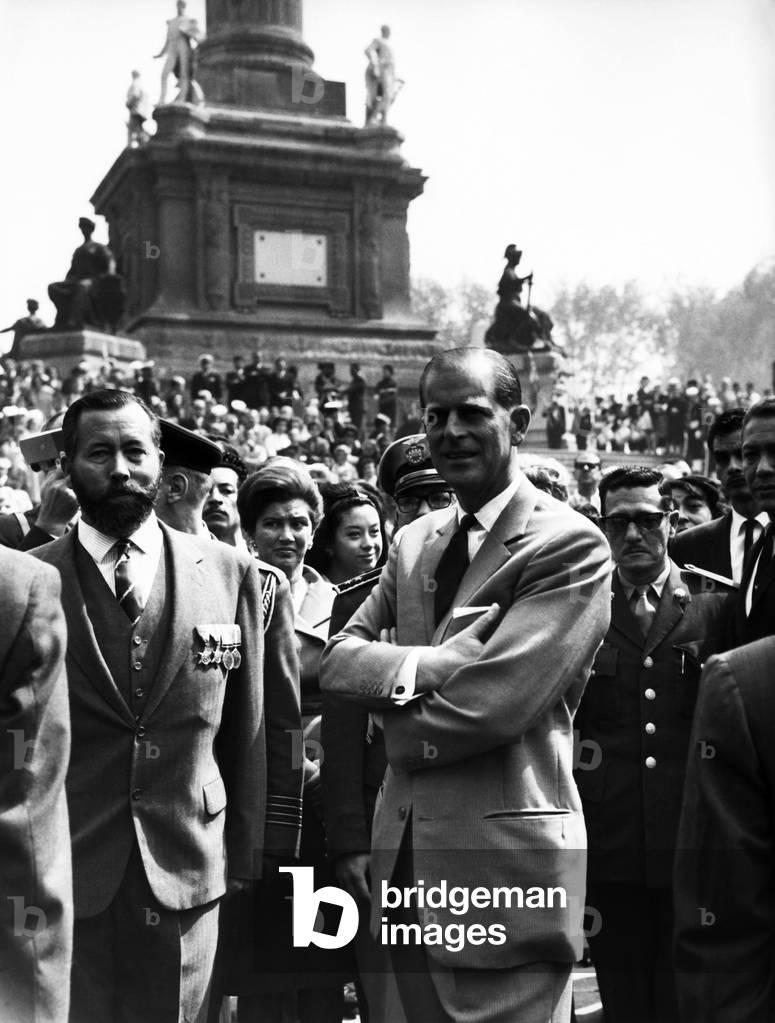 The Duke of Edinburgh with some of the crowd during his visit to Mexico City. October 1964 (b/w photo)