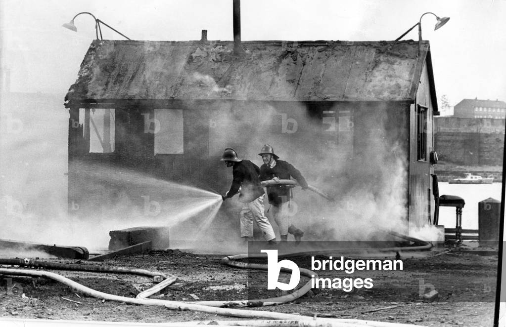 Firefighters fight a blaze at Howdon Quayside, 1970