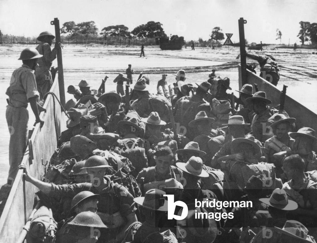 Troops of the 15th Indian corps land on Ramree Island off the coast of Burma during the Second World War. 
February 1945