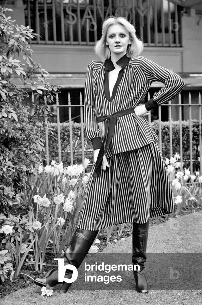 During the build up to London Fashion Week designers unveil their latest knitwear designs, April 1975 (b/w photo)