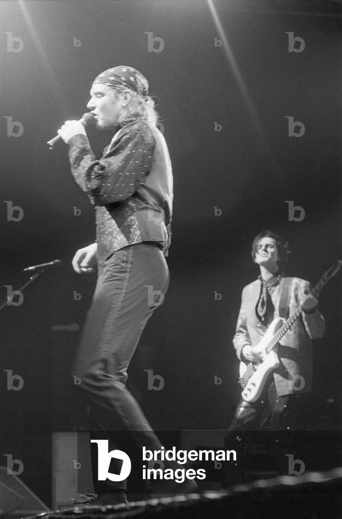 Duran Duran performing at the NEC Arena, a 16,000 capacity venue located adjacent to Birmingham International Airport. 24th December 1988 (b/w photo)