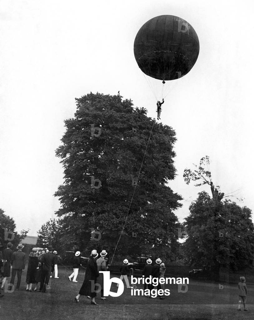 Captain Davidson seen here putting on an exhibition of balloon jumping at Ranelagh. May 1927