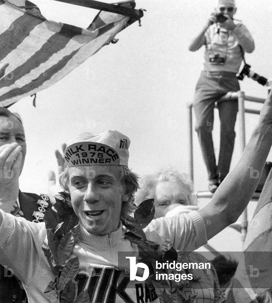 Milk race winner Bernt Johansson, June 1975 (b/w photo)
