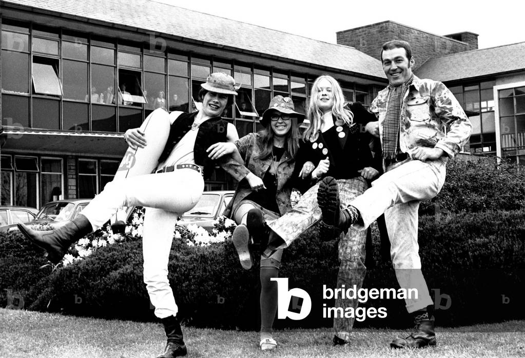 School uniforms went wild today at Walbottle Grammar School as part of a fund-raising scheme for a new mini bus for the school, 19th May 1972 (b/w photo)