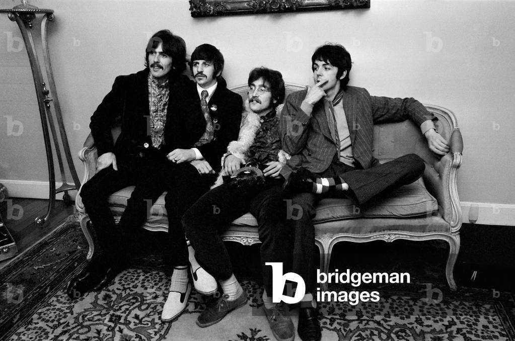 Press launch of 'Sgt. Pepper's Lonely Hearts Club Band', the eighth studio album by The Beatles, May 1967 (b/w photo)