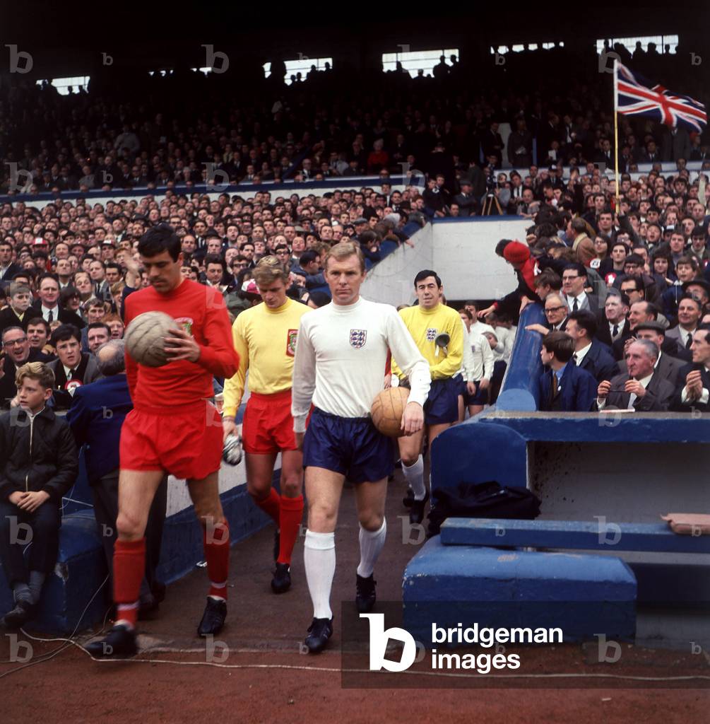 Bobby Moore England 1967 Mike England Wales leading teams on to pitch football Wales v England (photo)