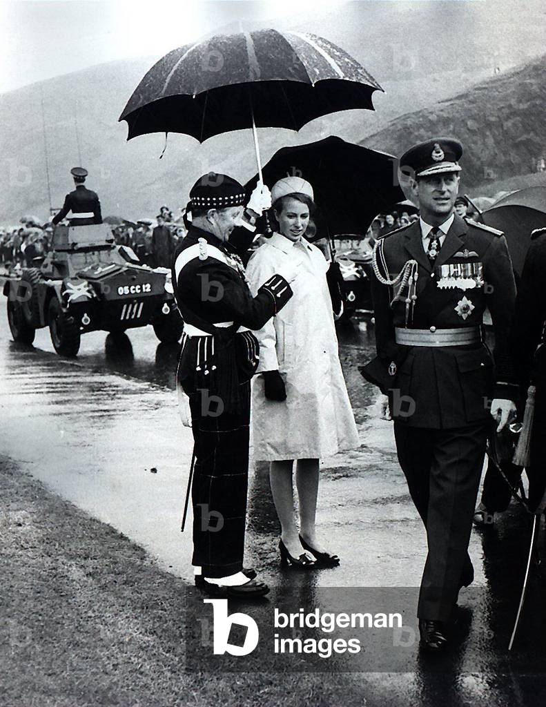 Princess Anne with the Duke of Edinburgh at Holyrood Park 1968 (b/w photo)