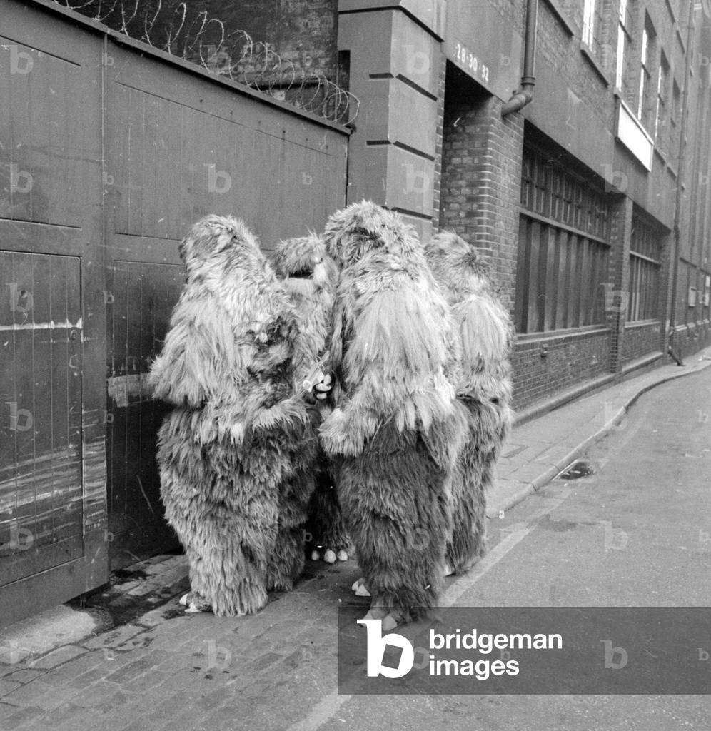 The Yeti Mark two - seven foot tall monsters with light eyes, electrical nervous system, electronic roars, and assisted by a fungoid mist have taken over London for the TV series Dr Who, 17/12/1967 (b/w photo)