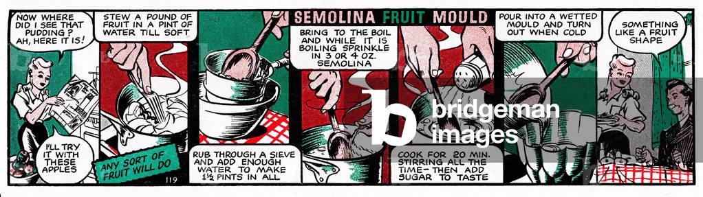 Semolina Fruit Mould, Patsy's Cookery Strip, c. 1946