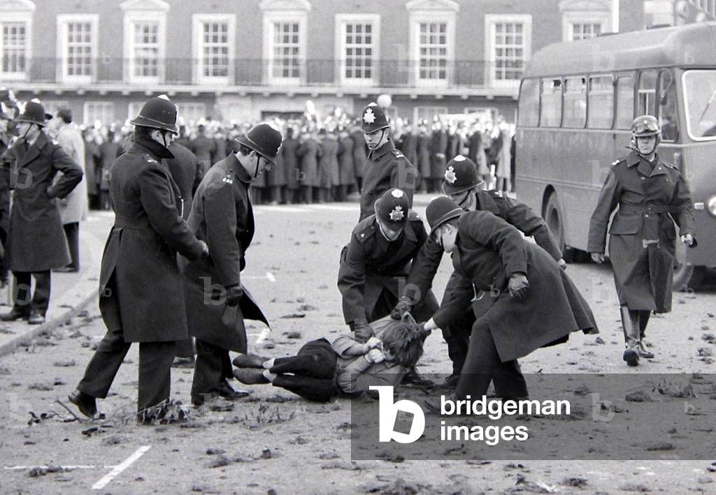 A demonstrator is led away during riots at the American Embassy in Grosvenor Square, over the on-going Vietnam Conflict.
March 1968