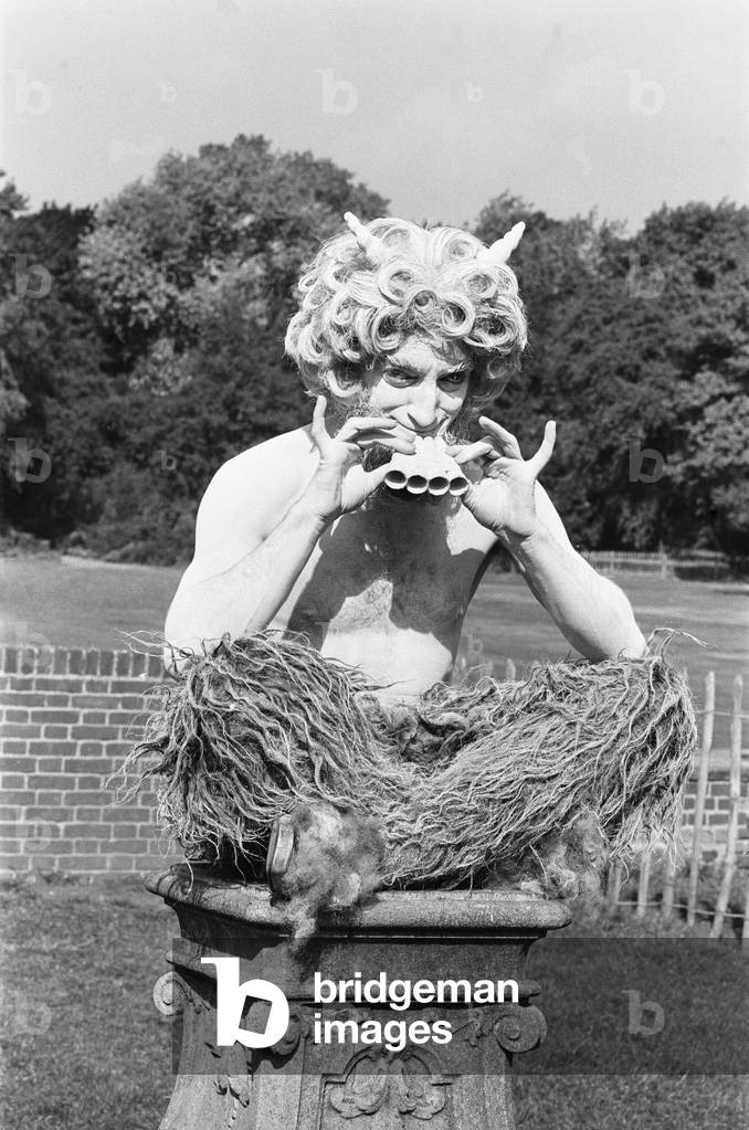 Zany comedian Marty Feldman seen here as the god Pan in Holland Park, London. Marty was filming for his new movie 