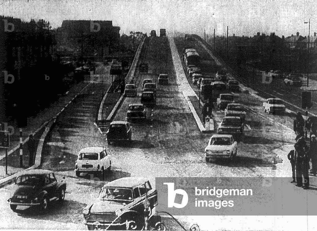 The Newly opened Gabalfa Fly-over in Cardiff . 10th March 1971 (b/w photo)