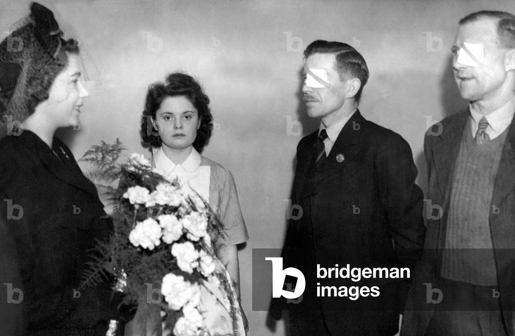 Queen Elizabeth II, Princess Elizabeth visits the Sunderland Eye Infirmary, talking with patients, but the nurse seem unimpressed, 
30/04/1946