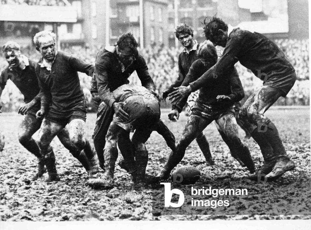 Wales v Scotland - 1966 - Rugby Mud, mud, glorious mud. That's how it was when the Welsh and Scottish forwards got to grips with each other at Cardiff Arms Park in Feb 1966 (b/w photo)