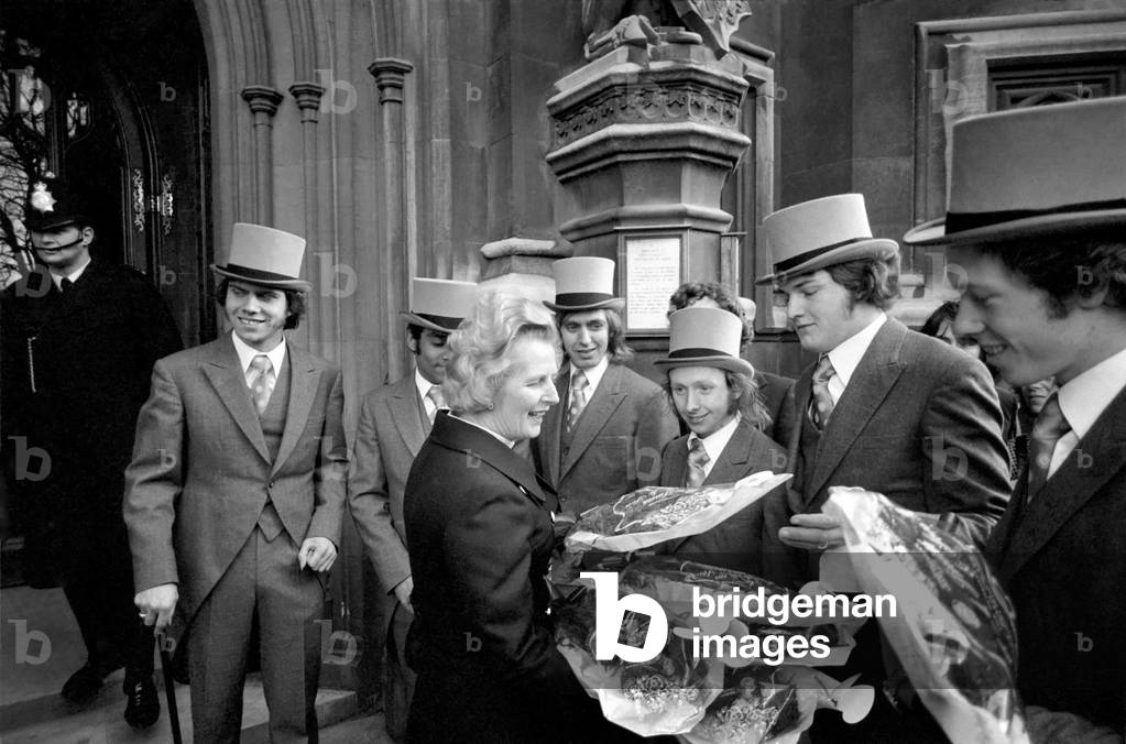 Young Conservatives demonstrate in favour for Mrs Margaret Thatcher in the lead up to the Conservative Leadership campaign. Seen here presenting Mrs Thatcher a bouquet, February 1975