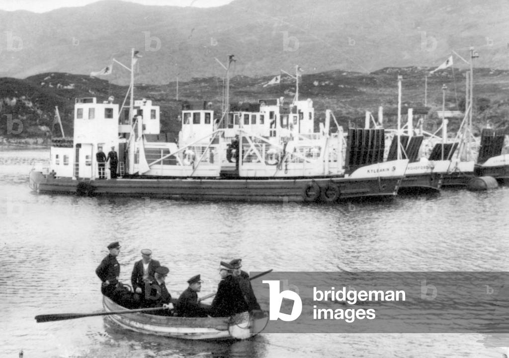 Protestors in Kyleakin on the Isle of Skye demonstrate against Sunday ferry service, which they believe is in breach of the sabbath June 1965 (b/w photo)