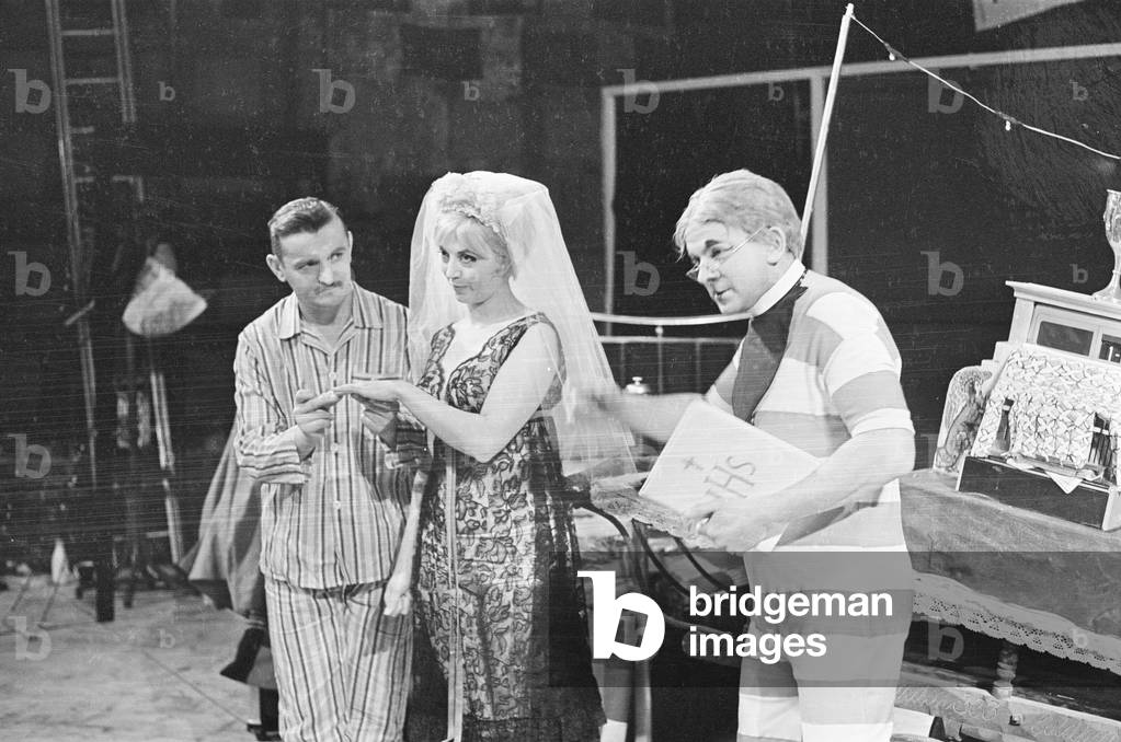 Photo-call, for The Bed Sitting Room at the Mermaid Theatre, London 30th January 1963 (b/w photo)