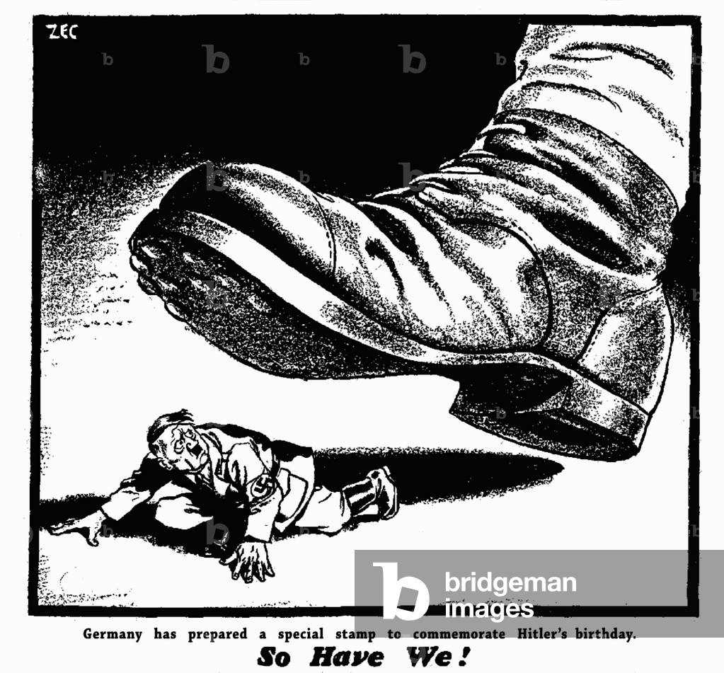 Germany has prepared a special stamp to commemorate Hitler's birthday. So Have We!, 20th April 1940 (b/w illustration)