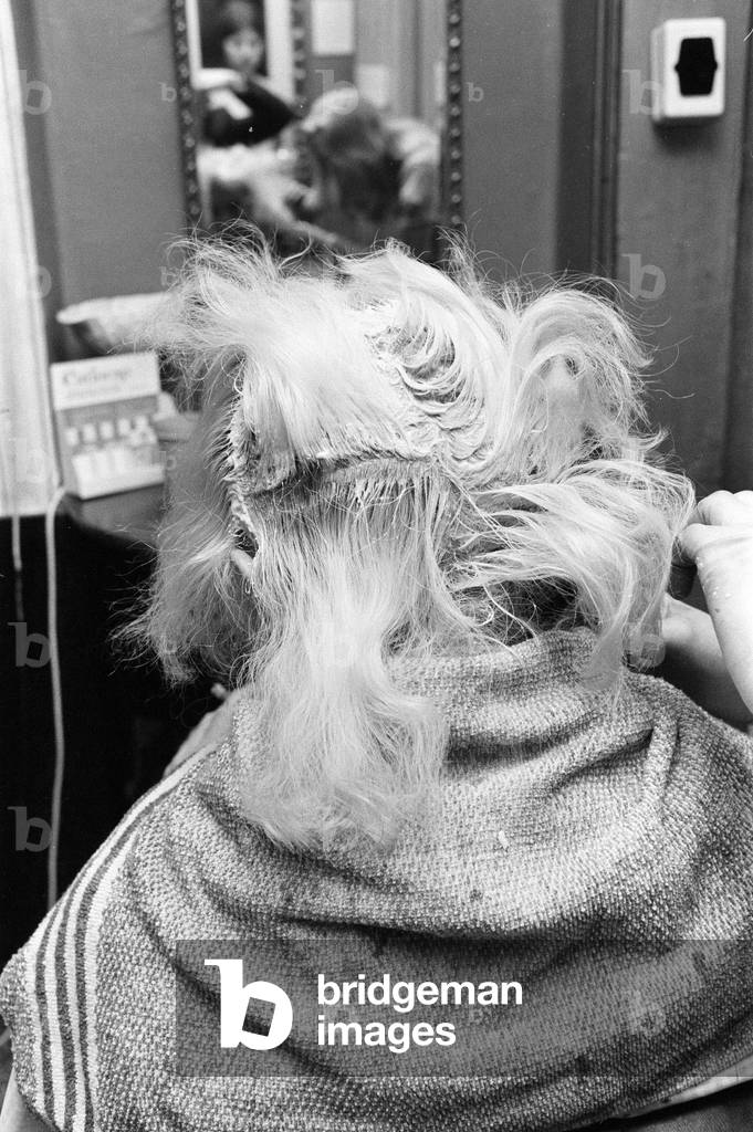 A day in the life of Jimmy Saville' Feature by Mike Hellicar. here he is pictured at a ladies hairdressers salon, 7th October 1971 (b/w photo)