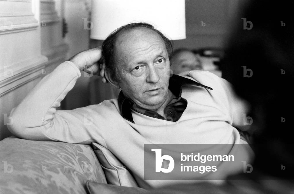 Harold Robbins at the Savoy Hotel London today, April 1977 (b/w photo)