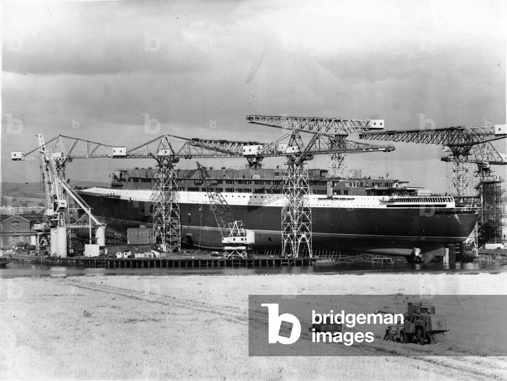 The Queen Elizabeth II - QE2 ship - final touches to the ship in dry dock at John Brown's yard, Clydebank