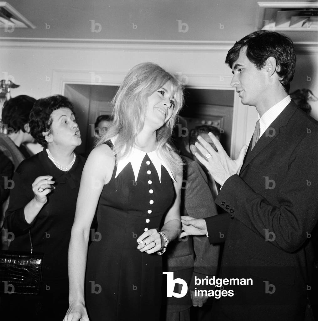 Brigitte Bardot & Antony Perkins at press conference, London, 1963 (b/w photo)