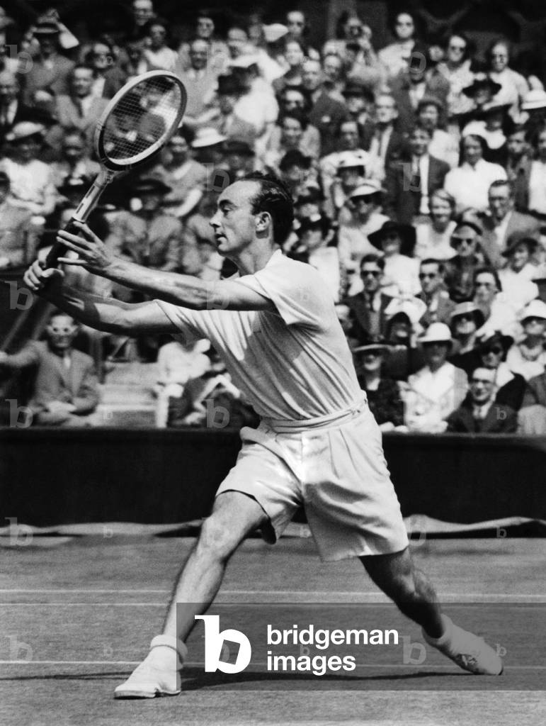 Tennis at Wimbledon: V.B. McGrath in action circa 1946