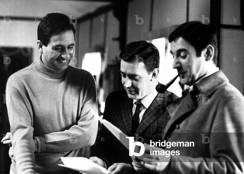 Mike and Bernie Winters seen here with Philip Jones head of ITV Light Entertainment, c. 1970 (b/w photo)