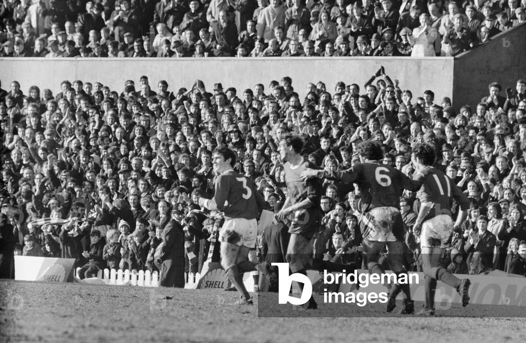 Manchester United v Southampton league match at Old Trafford, 20th February 1971 (b/w photo)