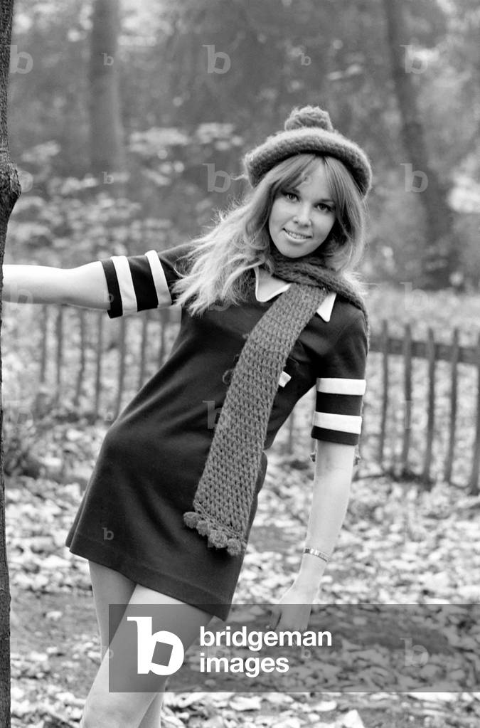 Pictures of Christine Smith in Holland Park, modelling a pattened mini -dress.
November 1969