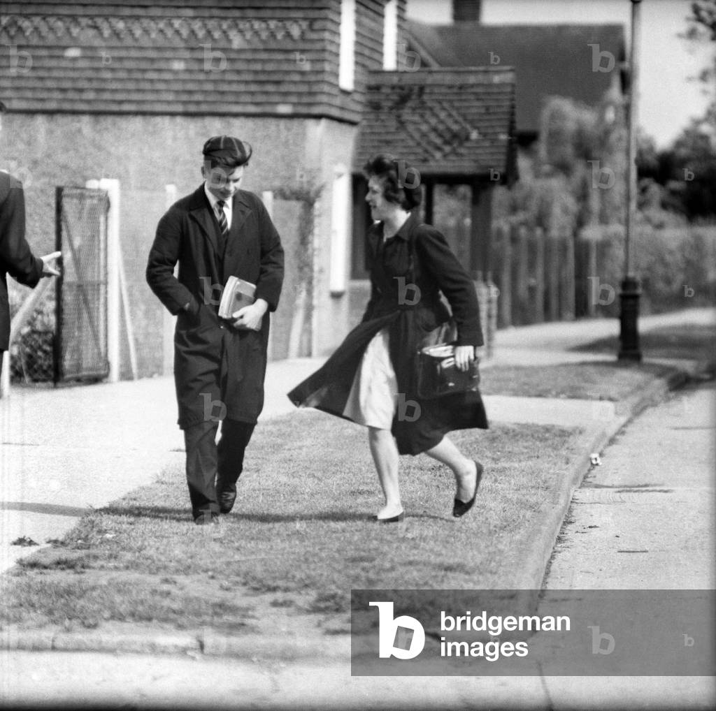 Students gathered outside at Aylesbury Grammar School. June 1960