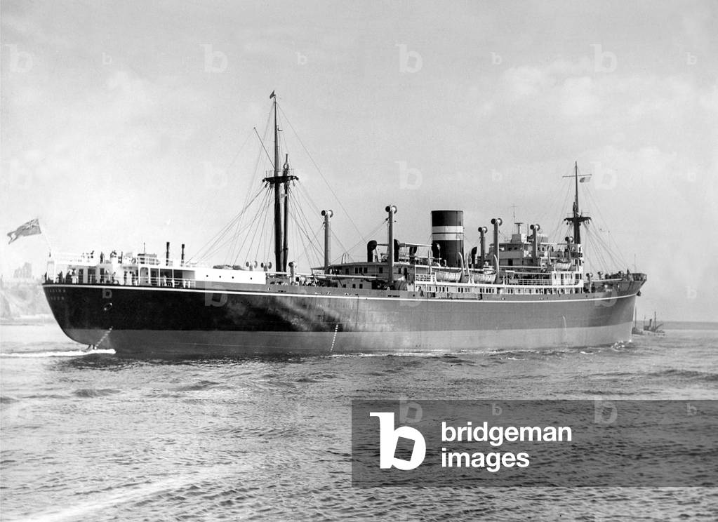 The Chakdina the third of four motor ships for the British India Steam Navigation Co. Ltd., leaving the river Tyne for her first sea trials. Launched on May 21, whe is the twenty first ship built for the company at the Neptune Yard in 1951 (b/w photo)