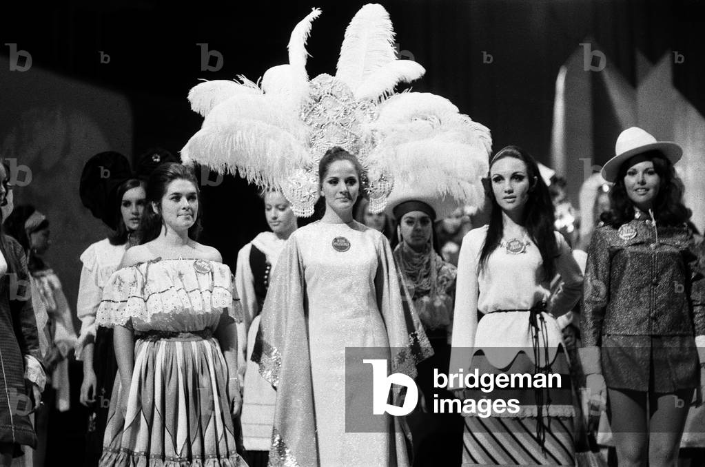 Miss World Contestants in traditional dress, at the Royal Albert Hall, 27th November 1969.