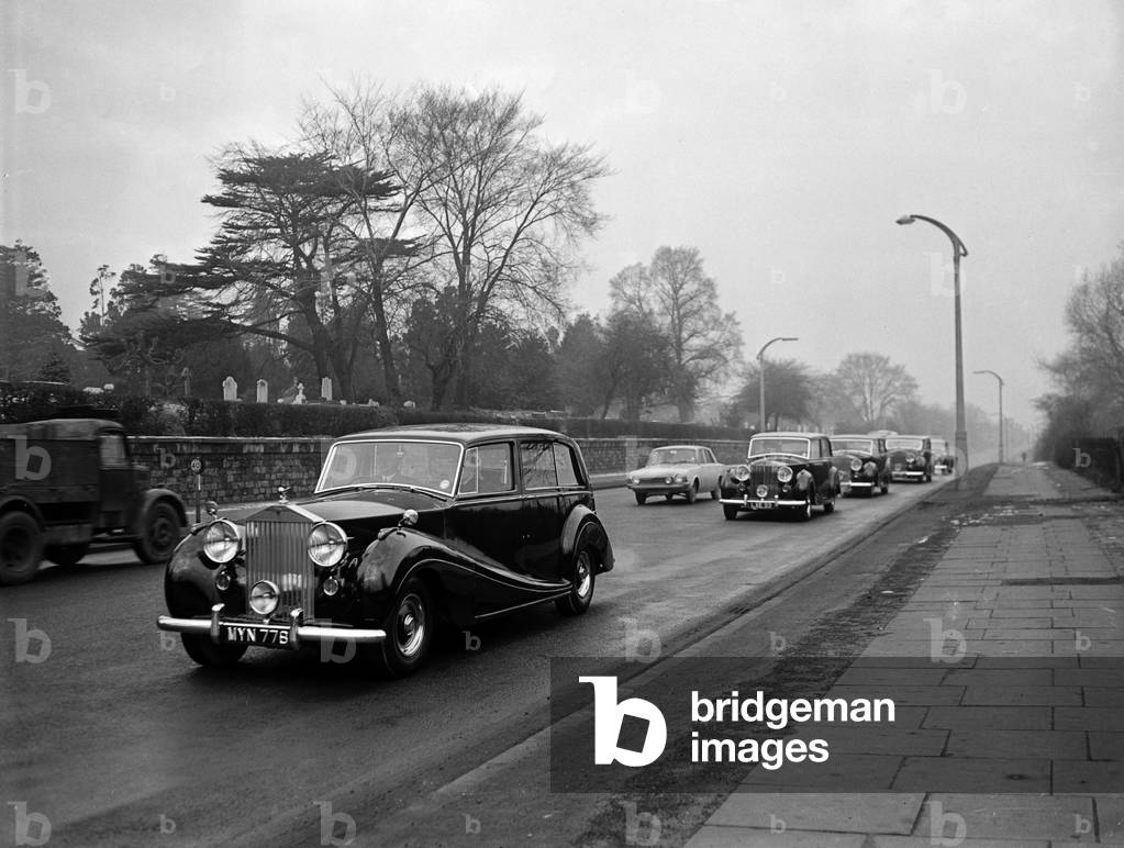 Sir Winston Churchill, Funeral Procession leaves Coventry for St Martin's Church in Bladon near Woodstock, Oxfordshire, England, 30th January 1965. Final resting place of former Prime Minister Sir Winston Churchill.