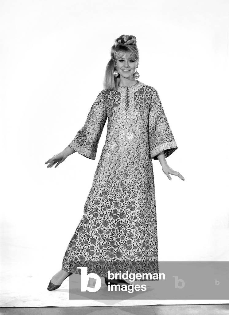 Model Marilyn Rickards seen here wearing a kaftan, c. 1966 (b/w photo)